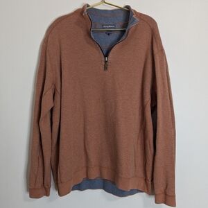 Tommy Bahama XL Salmon & Blue 100% Cotton Reversible 1/4 Zip Pullover Sweater‎